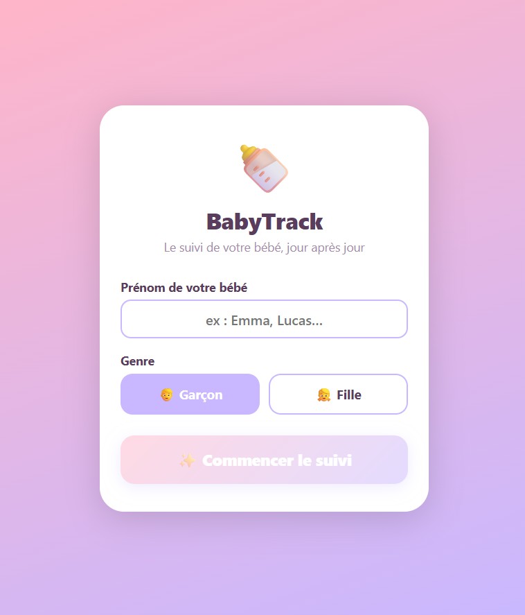 Écran principal de l'application BabyTrack